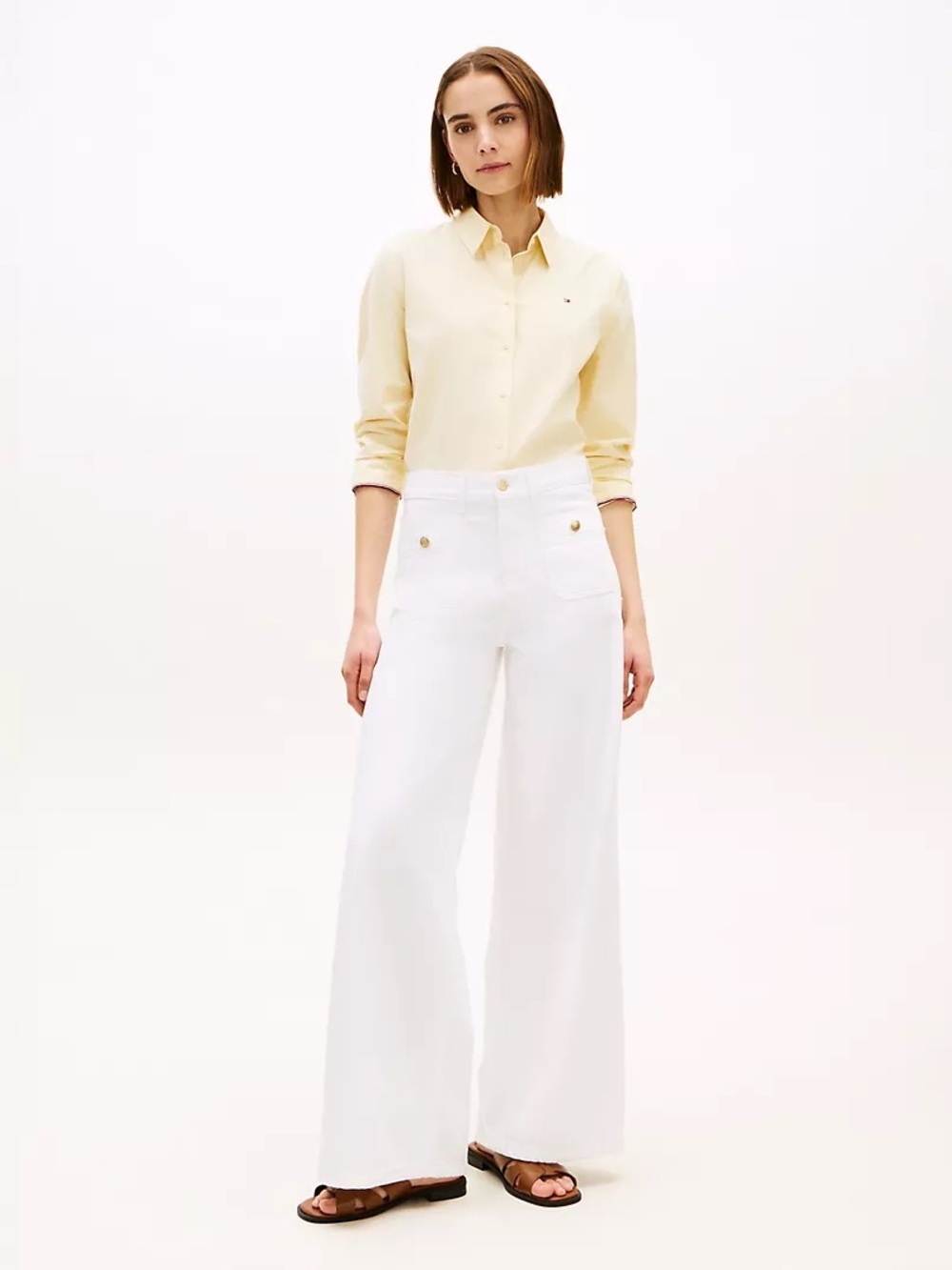 Tommy Hilfiger White Wide-Leg High-Waist ,Ankle Jeans